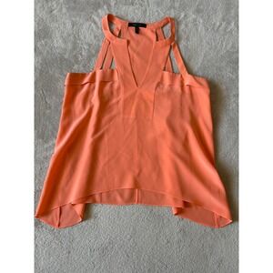 BCBGMAXAZRIA Kayleen Sleeveless Top Cutout Neckline Flowy Blouse Coral Size‎ M